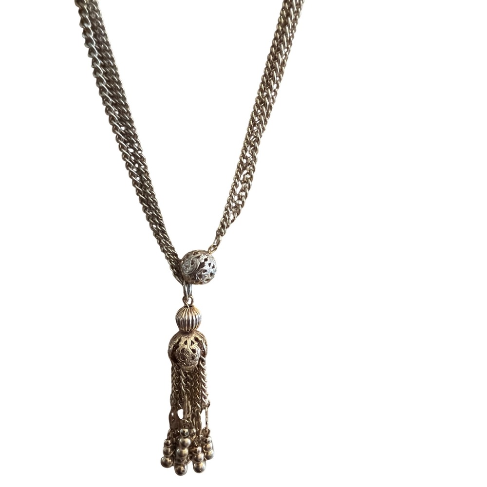 Vintage Gold Tone Multi Strand Filigree TasseNecklace Boho Victorian Style
